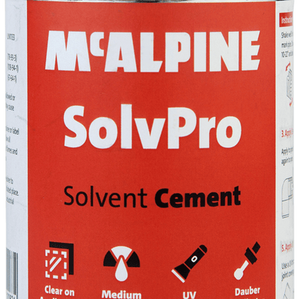 McAlpine SolvPro Solvent Cement with Dauber Applicator | WRAS Approved | UV Detectable | Low VOC
