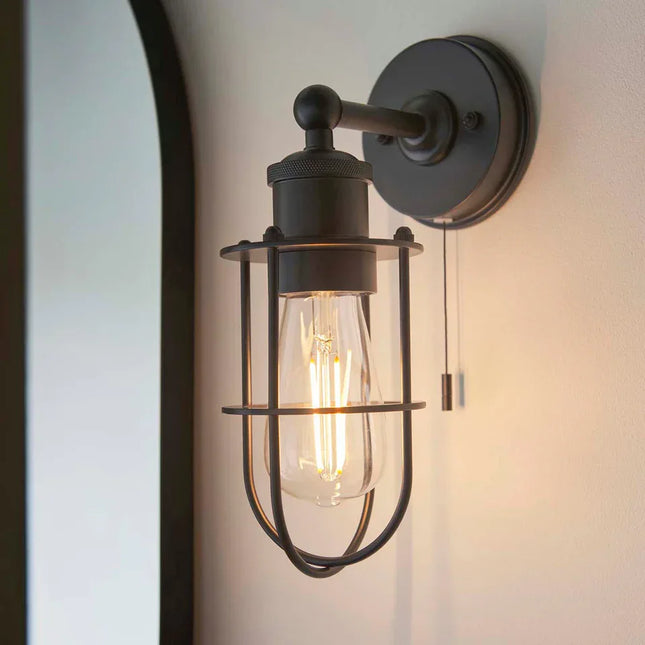 Black Caged E27 Wall Light