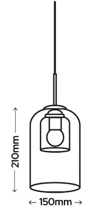 IP44 Danube Double Glass Pendant Light - E27 Adjustable 1.5m Clear & Smoky Glass