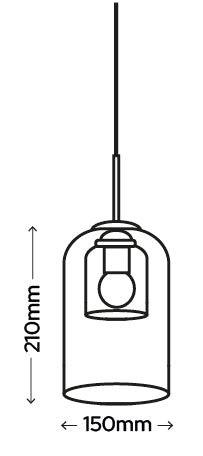 IP44 Danube Double Glass Pendant Light - E27 Adjustable 1.5m Clear & Smoky Glass