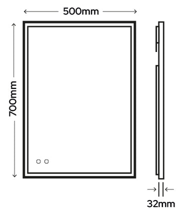 Obsidian Frame Tunable LED Mirror - 700mm x 500mm with Dimmer & Demister