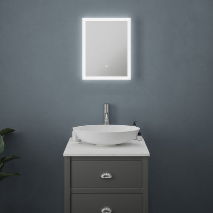 Refined Compact LED Mirror with Shaver Socket - 500mm x 390mm with Demister