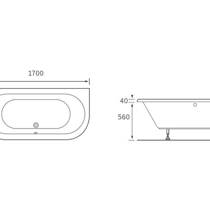 Chimayo Back To Wall 1700x750x600mm 0TH Bath w/Legs
