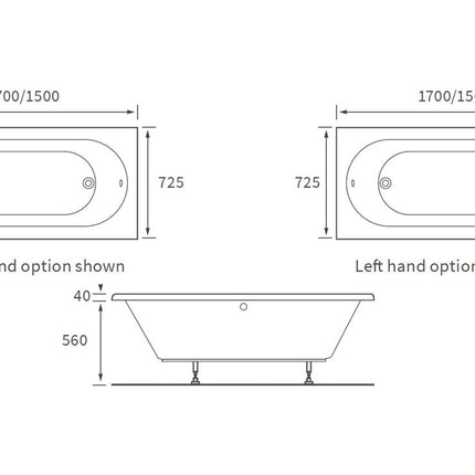 J Shape Corner Bath Undrilled - Modern Single End Acrylic Bath