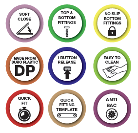 Euroshowers Rainbow D-One Soft Close Toilet Seat | 5 Colours | Duroplast
