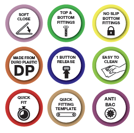 Euroshowers V20 Square D-Shape Soft Close Toilet Seat | 5 Colours | Duroplast