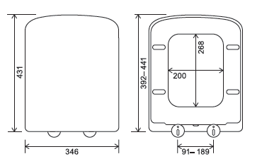 Technical drawing of a rectangular object with dimensions