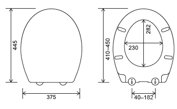 Measurement chart of a toilet seat with dimensions in millimeters