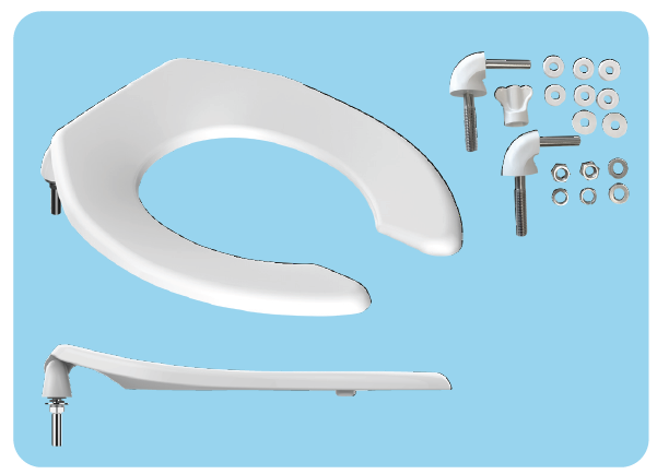 Euroshowers Commercial Open Front Toilet Seat | Standard Shape | Bottom Fix | White