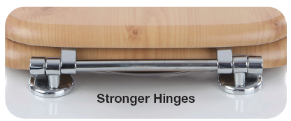 Wooden case with metal hinges labeled 'Stronger Hinges' on a white background