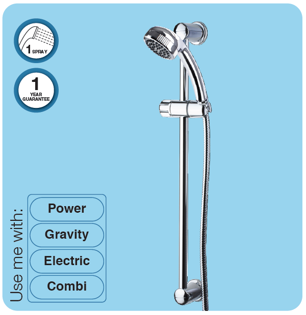 Euroshowers EasySpray Shower Slide Rail Set | 600mm Rail | Universal Fit
