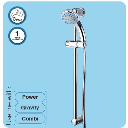 Euroshowers SimpleJet 3-Function Shower Slide Rail Set | 600mm Rail