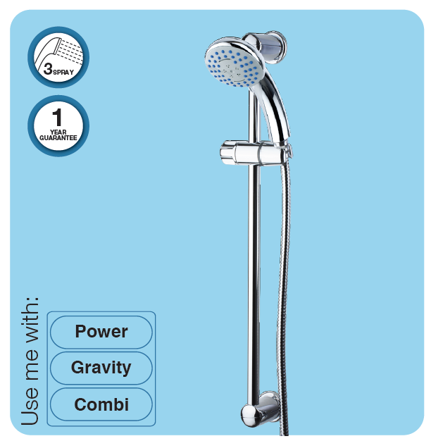 Euroshowers SimpleJet 3-Function Shower Slide Rail Set | 600mm Rail