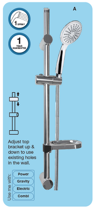 Euroshowers SilverSpray Shower Slide Rail Set | 740mm | Universal Fit