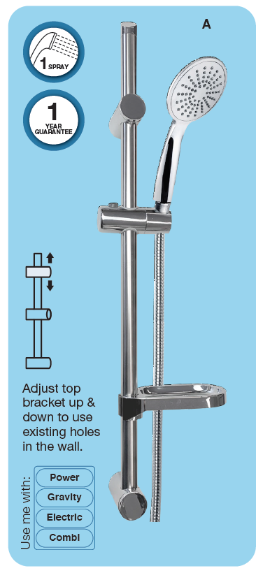 Euroshowers SilverSpray Shower Slide Rail Set | 740mm | Universal Fit