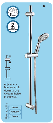 Euroshowers SuperJet 5-Spray Shower Slide Rail Set | 720mm | 2 Year Warranty