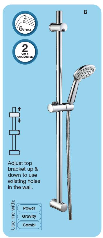 Euroshowers SuperJet 5-Spray Shower Slide Rail Set | 720mm | 2 Year Warranty