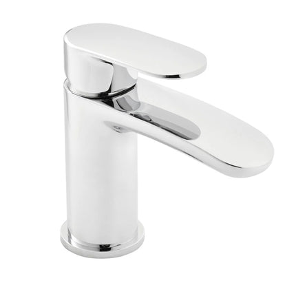 Chrome bathroom faucet on a white background