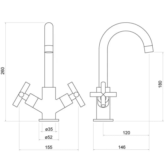 Trisen Prose Chrome Crosshead Kitchen Mixer Tap | WRAS Approved | Lifetime Guarantee