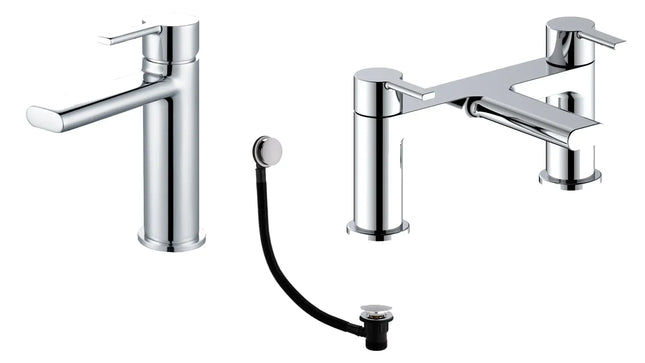 Tregada Tap Pack 1 | Basin Mono Mixer, Low Pressure Bath Filler & Bath Waste | Chrome