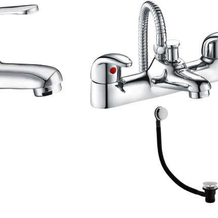Borgo Tap Pack 2 | Basin Mixer, Low Pressure Bath Shower Mixer & Bath Waste | Chrome