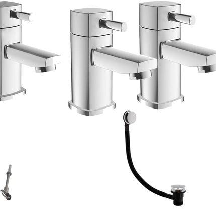 Hambledon Tap Pack 3 | Basin & Bath Pillar Taps with Wastes | Chrome