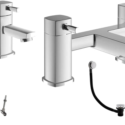 Hambledon Tap Pack 4 | Basin Pillar Taps, Bath Filler, Basin Waste & Bath Waste | Chrome