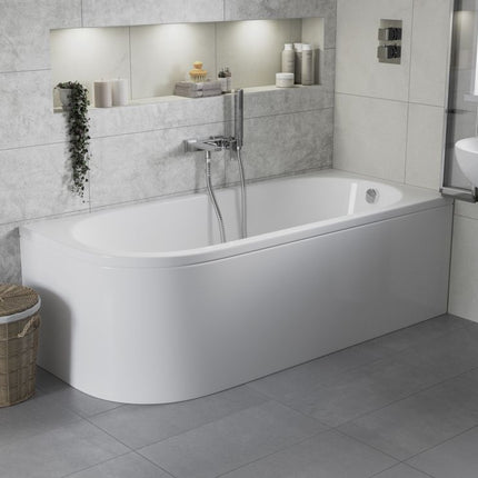 J Shape Corner Bath Undrilled - Modern Single End Acrylic Bath
