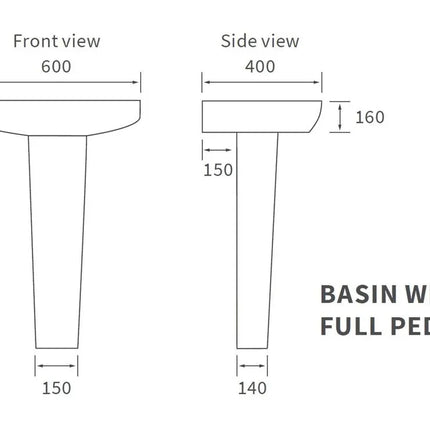 Linden 600x400mm 1TH Basin & Full Pedestal