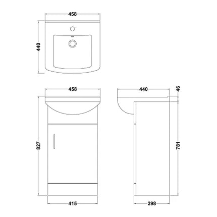 Nuie Mayford Floor-Standing Vanity Unit with Square Basin | White | 450–650mm