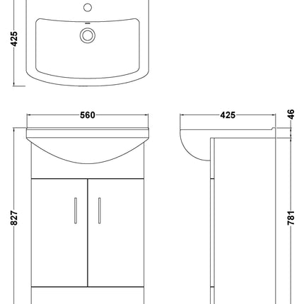 Nuie Mayford Floor-Standing Vanity Unit with Square Basin | White | 450–650mm