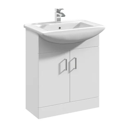 Nuie Mayford Floor-Standing Vanity Unit with Square Basin | White | 450–650mm