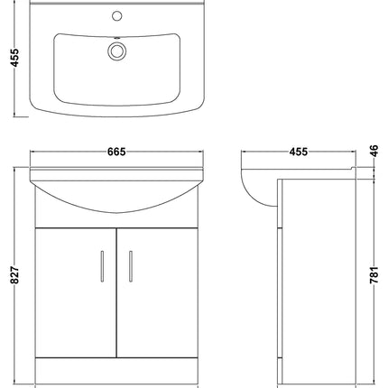 Nuie Mayford Floor-Standing Vanity Unit with Square Basin | White | 450–650mm