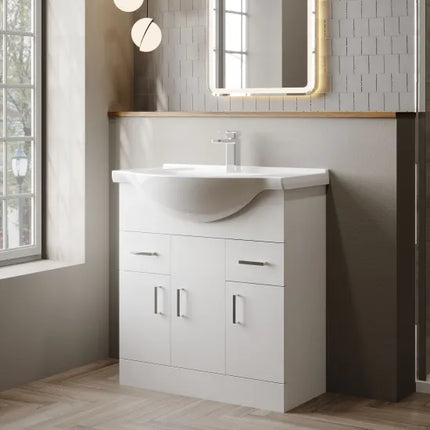 Nuie Mayford Floor-Standing Vanity Unit with Round Basin | White | 450–1200mm