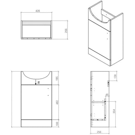 Turin 450mm Vanity Unit & Basin - White Floor Standing Bathroom Furniture