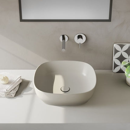 VitrA Outline 475x420mm Recycled Ceramic Basin | 0 Tap Holes | Matt Taupe | World's First 100% Recycled