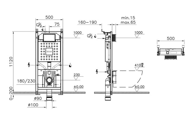 VitrA V-Fix Prime Wall-Hung WC Frame & Concealed Cistern | 3/6L Dual Flush