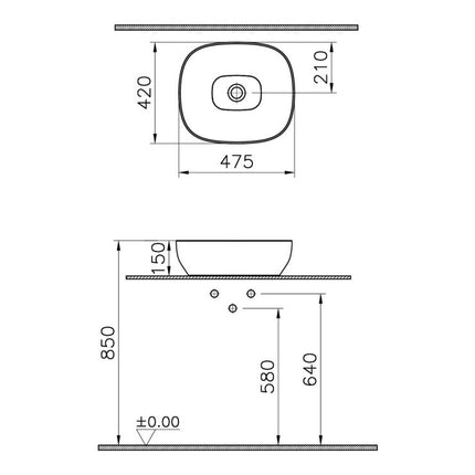 VitrA Outline 475x420mm Recycled Ceramic Basin | 0 Tap Holes | Matt Taupe | World's First 100% Recycled