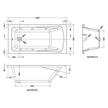 Nuie Choice Single Ended 6 Jet Square Whirlpool Bath
