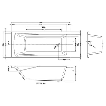 Nuie Choice Single Ended 6 Jet Square Whirlpool Bath