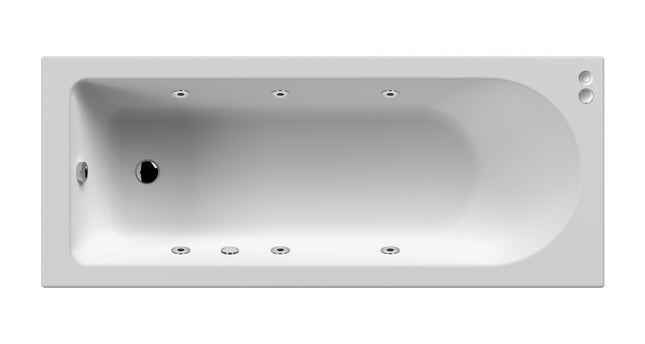 Nuie Single Ended Whirlpool Bath with 6 Chrome Jets – Choice of 3 Sizes