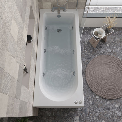 Nuie Single Ended Whirlpool Bath with 6 Chrome Jets – Choice of 3 Sizes
