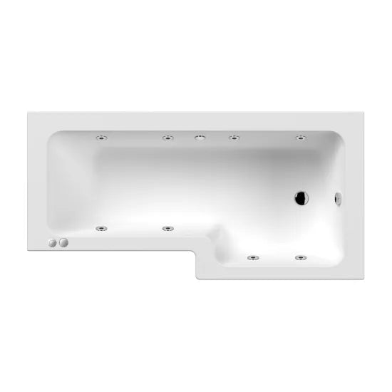 Nuie 1700mm L-Shaped Right-Hand 8-Jet Whirlpool Shower Bath | Bath Only | White Acrylic