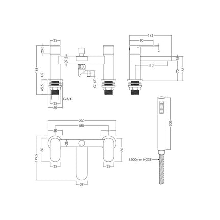Nuie Binsey Deck Mounted Bath Shower Mixer - Chrome