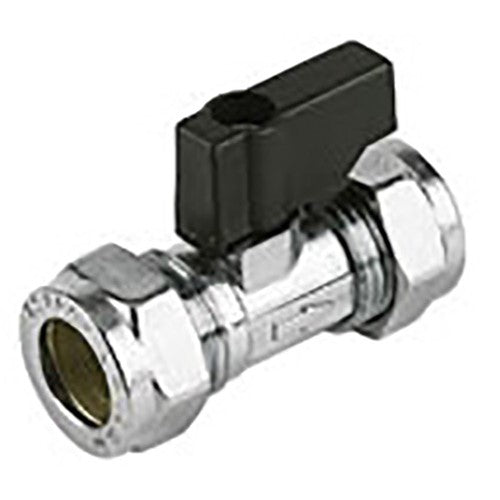 15mm Chrome Lever Isolation Valve - Black Lever Handle - CxC Compression