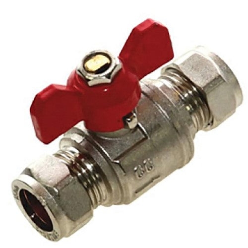 Hot Water Butterfly Lever Ball Valve WRAS App. - Red - 15mm