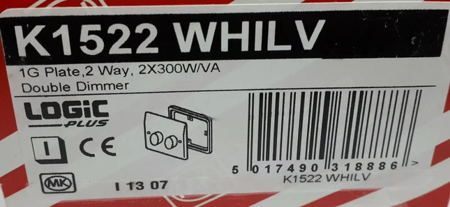 MK 2 Way Double Dimmer Switch 240V 2X300W/VA Part # K1522 WHILV 1G Plate