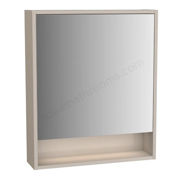 VitrA Integra Mirror Cabinet 60cm | Grey Elm & Gritstone | Left Hand | LED Ambiance Lighting | Touch Sensor | 61989