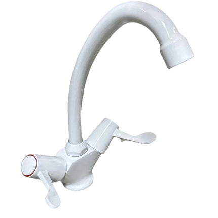 Trisen TTR-LEV04 White Dual Lever Kitchen Sink Mixer Tap | Brass | 133mm Spout | Lifetime Guarantee