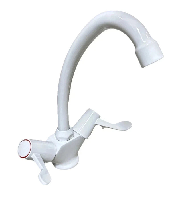 Trisen TTR-LEV04 White Dual Lever Kitchen Sink Mixer Tap | Brass | 133mm Spout | Lifetime Guarantee